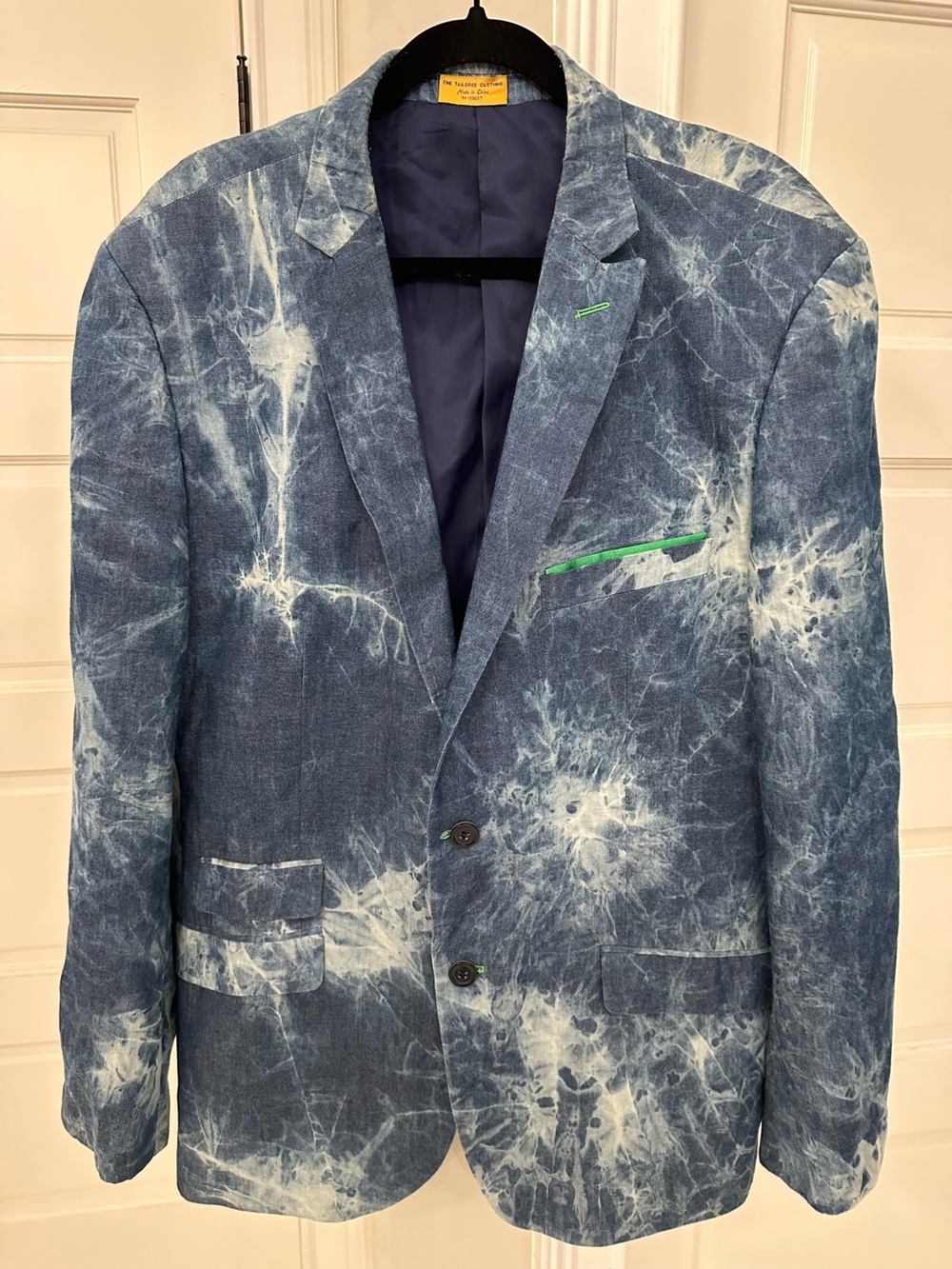 Lanzino Mens 2XL Blue Jean Denim Tie Dye Blazer Sport Coat Prom Western Colorful